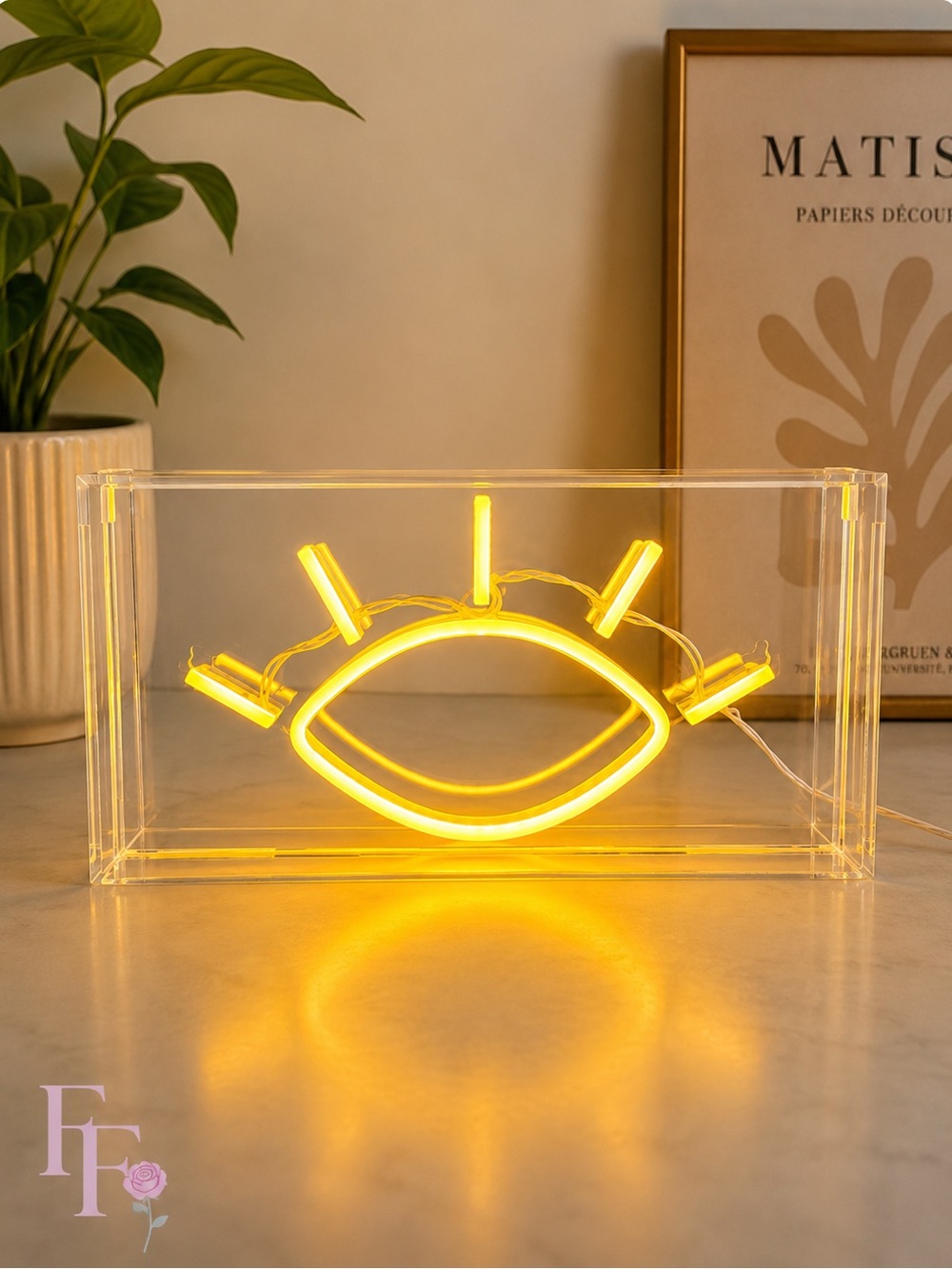 Modern Boho Yellow Evil Eye LED Neon Sign Acrylic Box USB Powered Decor